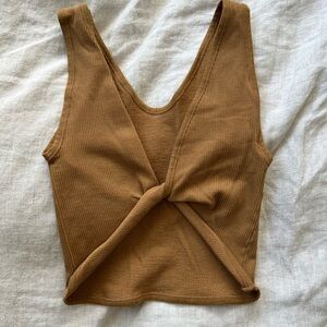 Urban Outfitters Twist Front Ribbed Brown Top